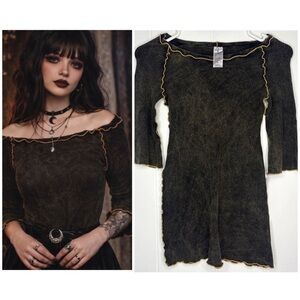 Angelrox Women’s Ballet Top Stretchy Black Basic Lettuce Seam Trim Size Bird 2/4